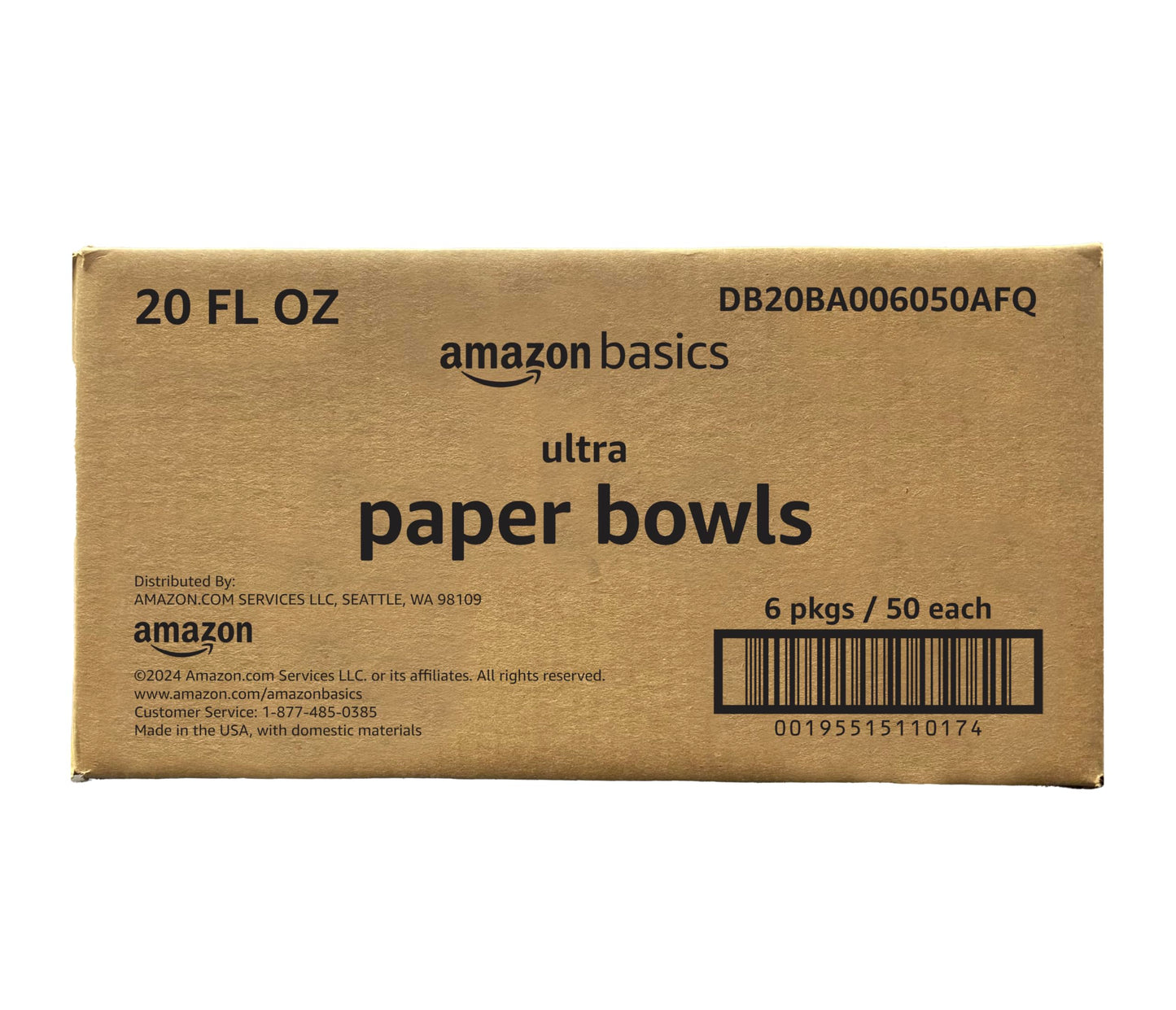 Amazon Basics Ultra Paper Bowls, 20 Oz, Disposable, 50 Count, White (1 pack of 50)