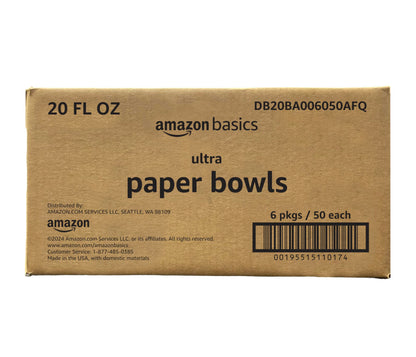 Amazon Basics Ultra Paper Bowls, 20 Oz, Disposable, 50 Count, White (1 pack of 50)