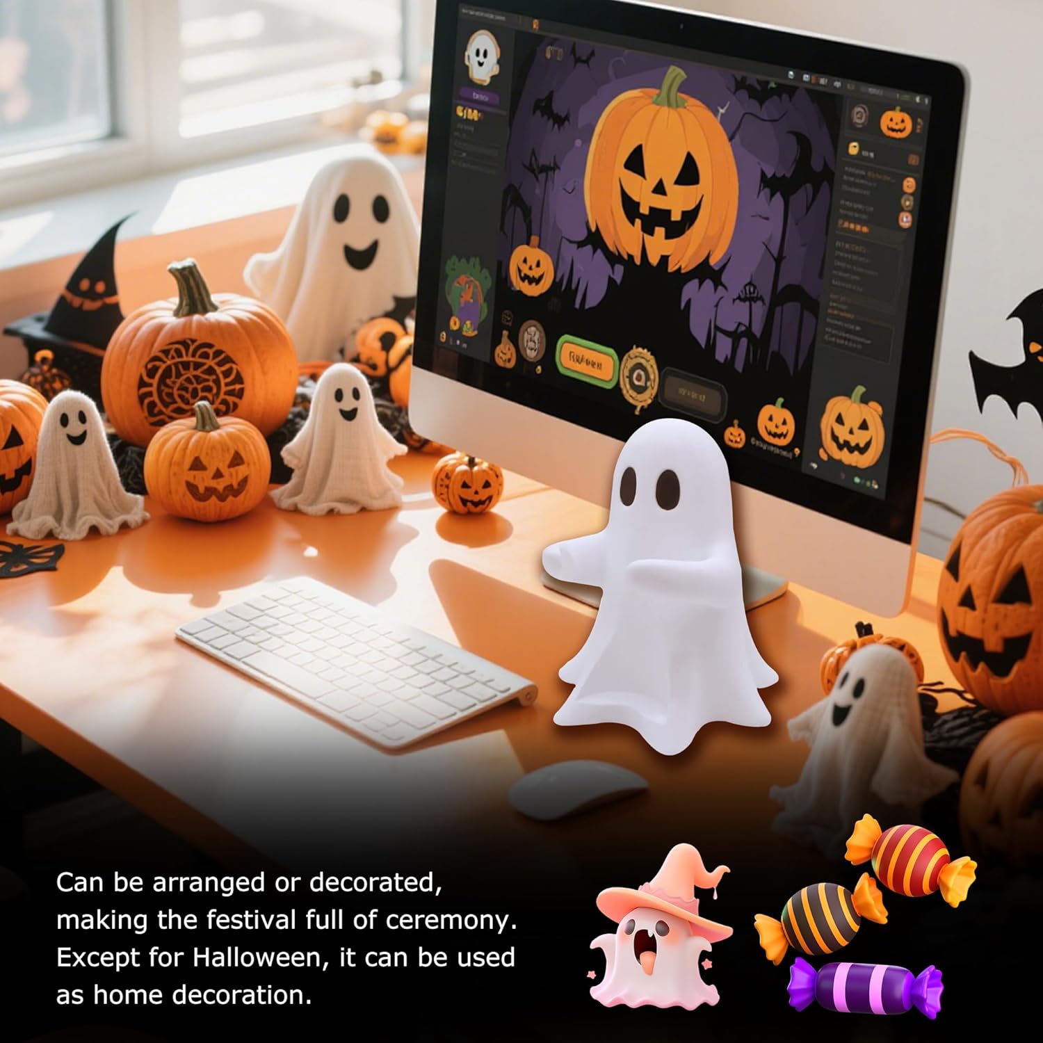 Ghost Figurine Holding Coke Table Decor, Replaceable Can Holder Halloween Cute Desktop Ghost Statue Decoration, Fun and Practical