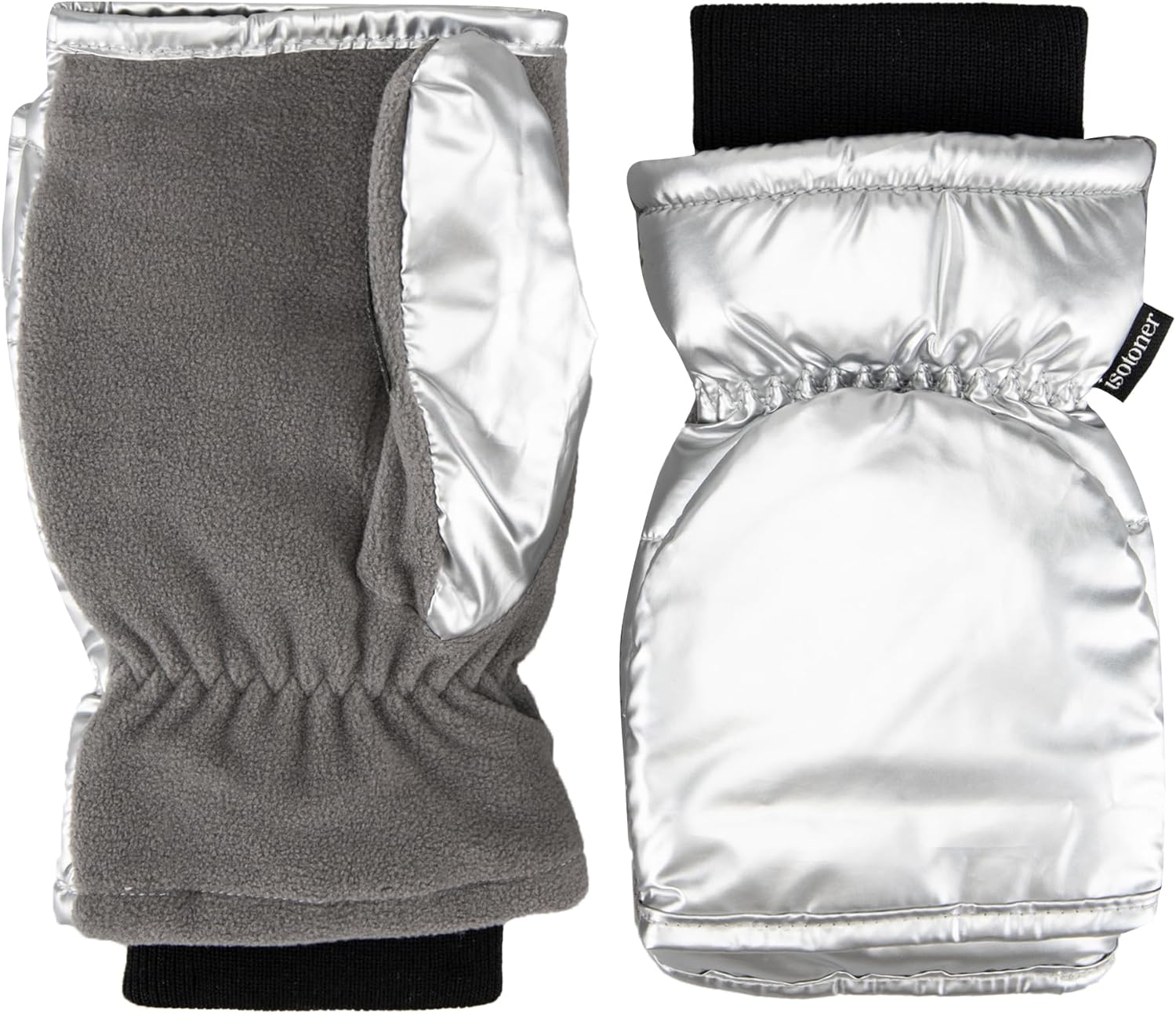 isotoner womens Water Repellent Touchscreen Iridescent Sleekheat Gloves and Flip Top Mittens