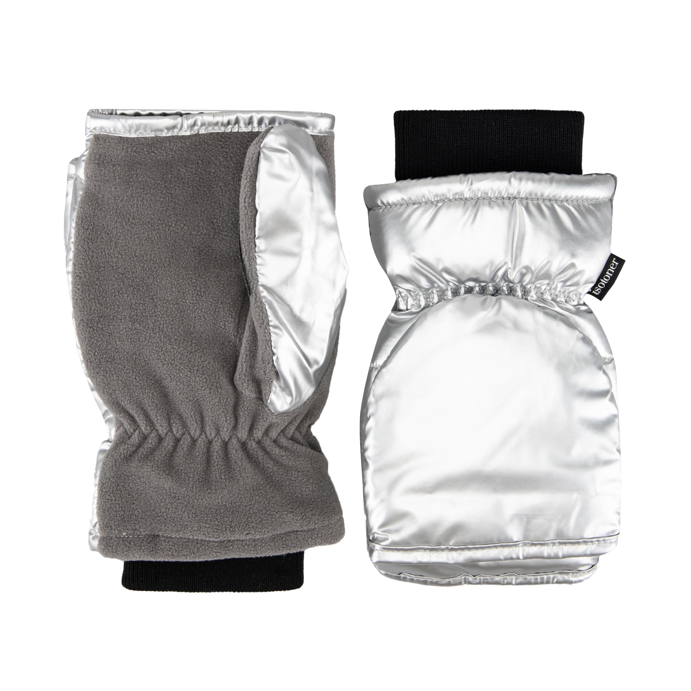 isotoner womens Water Repellent Touchscreen Iridescent Sleekheat Gloves and Flip Top Mittens