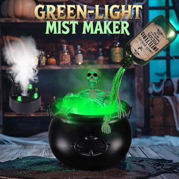 Halloween Decorations Indoor - Black Plastic Witches Cauldron Bowl with Skeleton, Magic Floating Potion Bottles & Green Lights Fog Maker, Cauldron Halloween Decor for Spooky Vintage Home Kitchen Decor