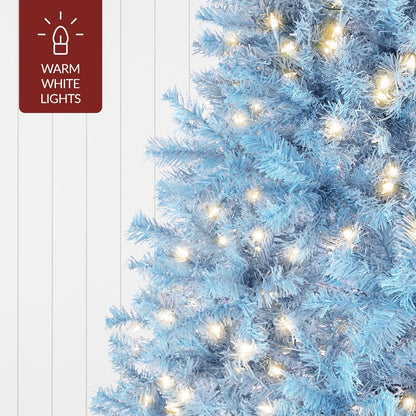 Best Choice Products 6ft Pre-Lit Baby Blue Christmas Tree, Full Artificial Holiday Decoration w/ 947 Branch Tips, 250 Lights, Foldable Base