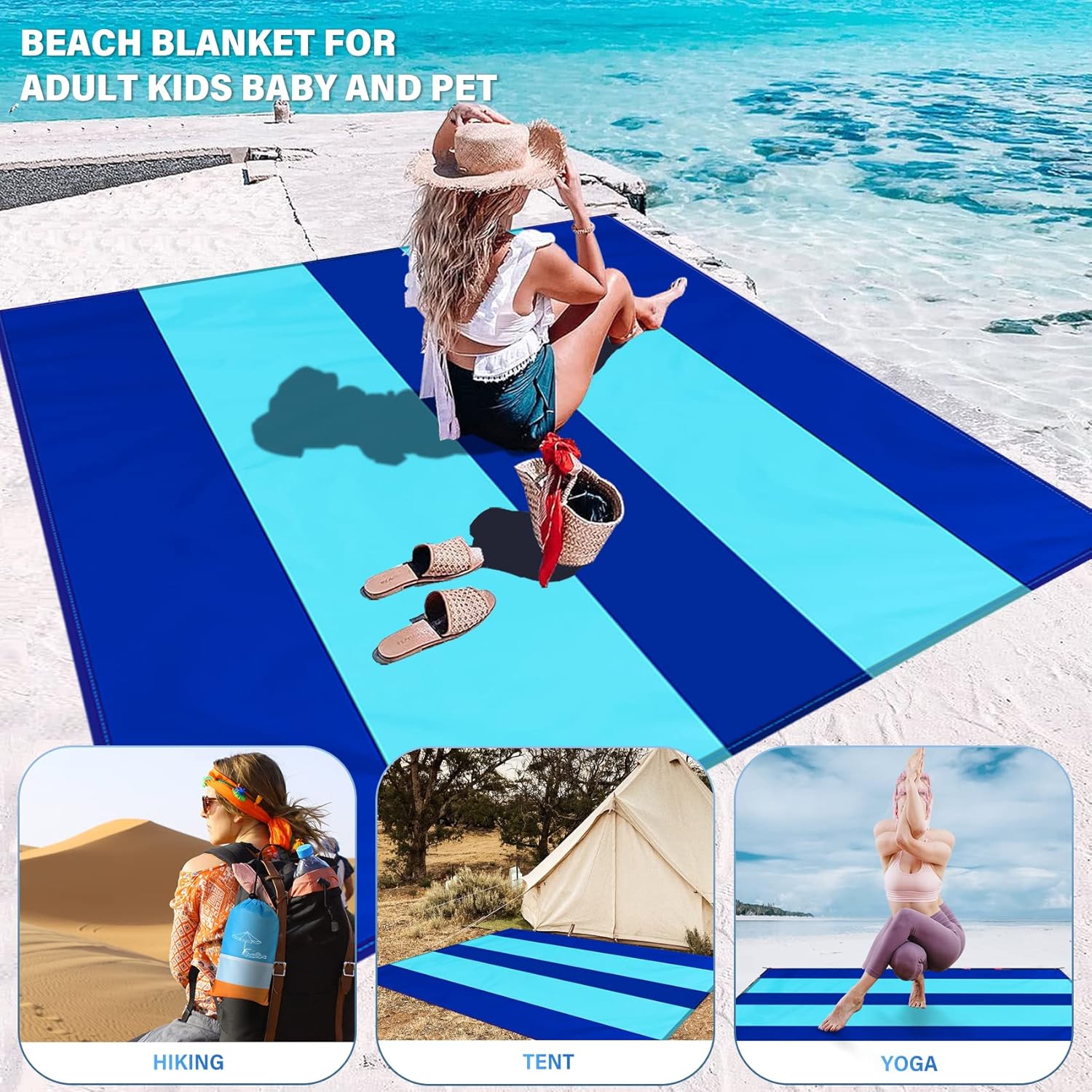 Beach Blanket Oversized Extra Large 78" X 81",Waterproof Sandproof Beach Blanket 1-7 Adults Lightweight Durable for Travel Camping Hiking Picnic