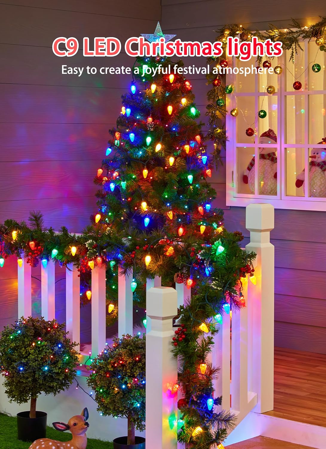 C9 Christmas Lights Outdoor, 114 Feet 150 LED C9 String Lights with Timer & 8 Light Modes, Waterproof Commercial Grade Connectable Christmas Tree Lights for Indoor Outside Roofline Patio, Multicolor