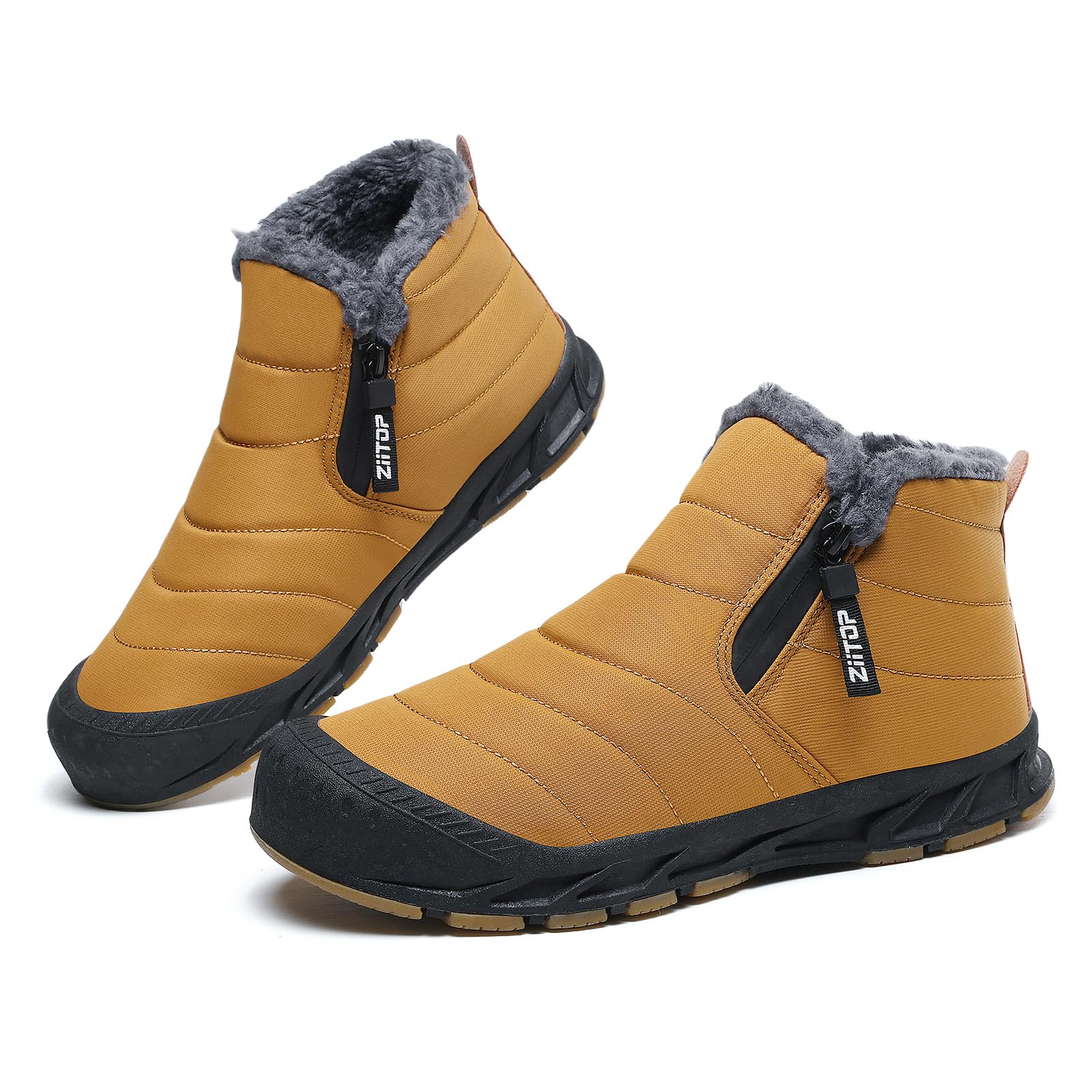 Snow Boots Mens Waterproof Winter Boots Fur Lined Warm Ankle Boots Zipper Closure Slip on Outdoor Boot Comfortable Walking Shoes