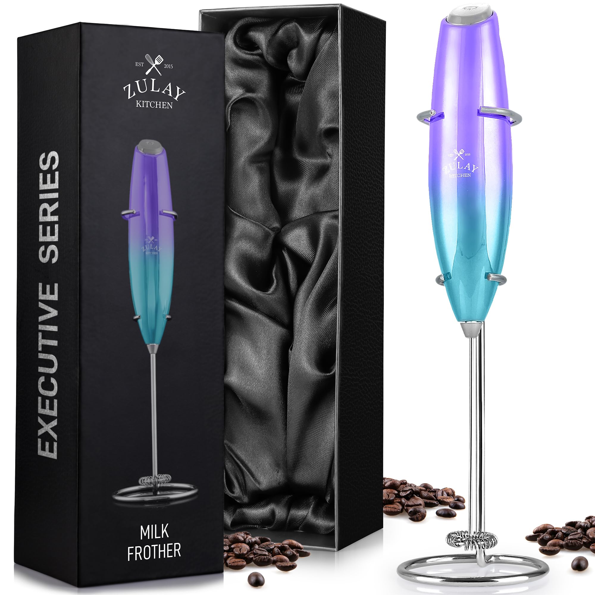 Zulay Kitchen Powerful Milk Frother Wand With 2 Duracell Batteries - Ultra Fast Handheld Drink Mixer - Electric Whisk Foam Maker for Coffee, Lattes, Cappuccino, Matcha, Hot Chocolate & Creamer - Black
