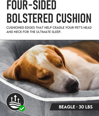 OhGeni Orthopedic Dog Bed Couch for Large Sized Pets with Egg Foam Support, Four-Sided Bolster Cushions, Soft Tear-Resistant Fabric, and Removable Machine Washable Plush Cover 35-Inch (Gray)