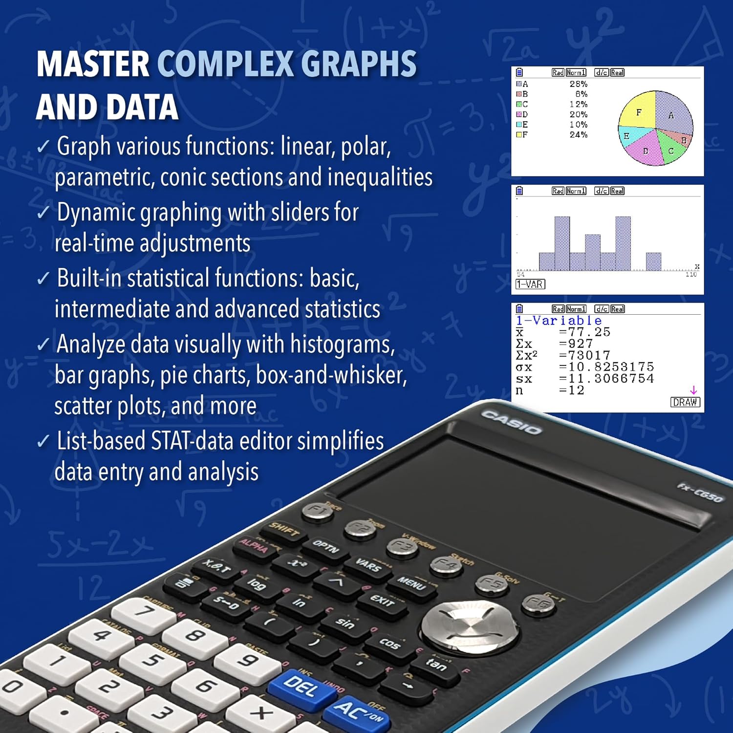 Casio fx-CG50 PRIZM® – Color Graphing Calculator with 3D Graph & Python | Large High-Res Display, Basic & Advanced Functions | Ideal for Exams, STEM, Programming & Advanced Math