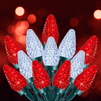 C9 Christmas Lights Outdoor, 66 FT 100 LED Connectable C9 String Lights with 8 Modes and Timer Xmas Tree Patio Roofline Garden Yard Holiday Party Indoor Outdoor Decoration, Red and White