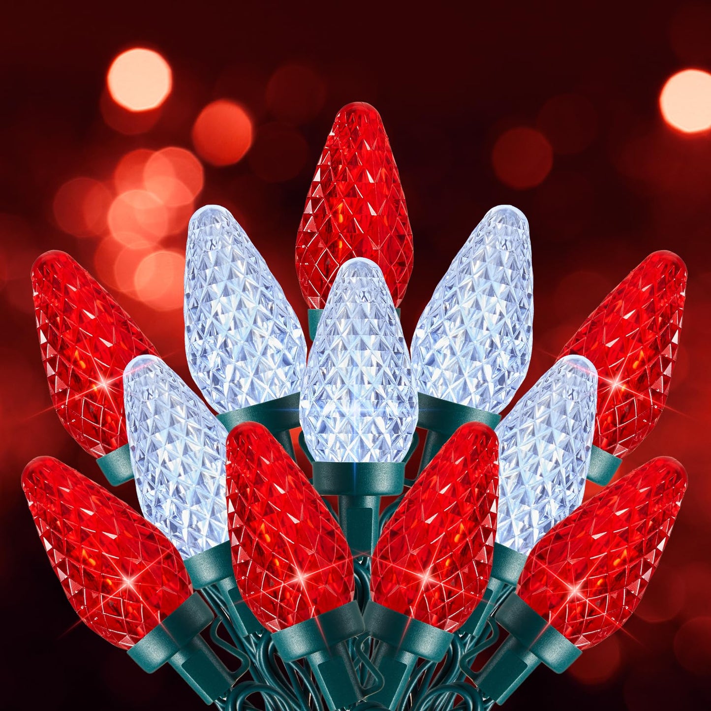 C9 Christmas Lights Outdoor, 66 FT 100 LED Connectable C9 String Lights with 8 Modes and Timer Xmas Tree Patio Roofline Garden Yard Holiday Party Indoor Outdoor Decoration, Red and White
