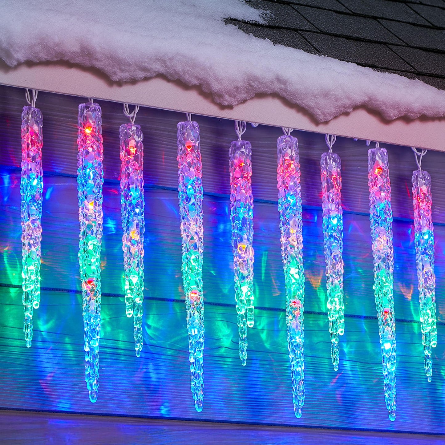 Minetom Icicle Lights Outdoor with Clips, 20ft 100 LED 20 Tubes Twinkling White Christmas String Lights, Connectable Waterproof Hanging Icicle String Light Plug in for Eave Holiday Outdoor