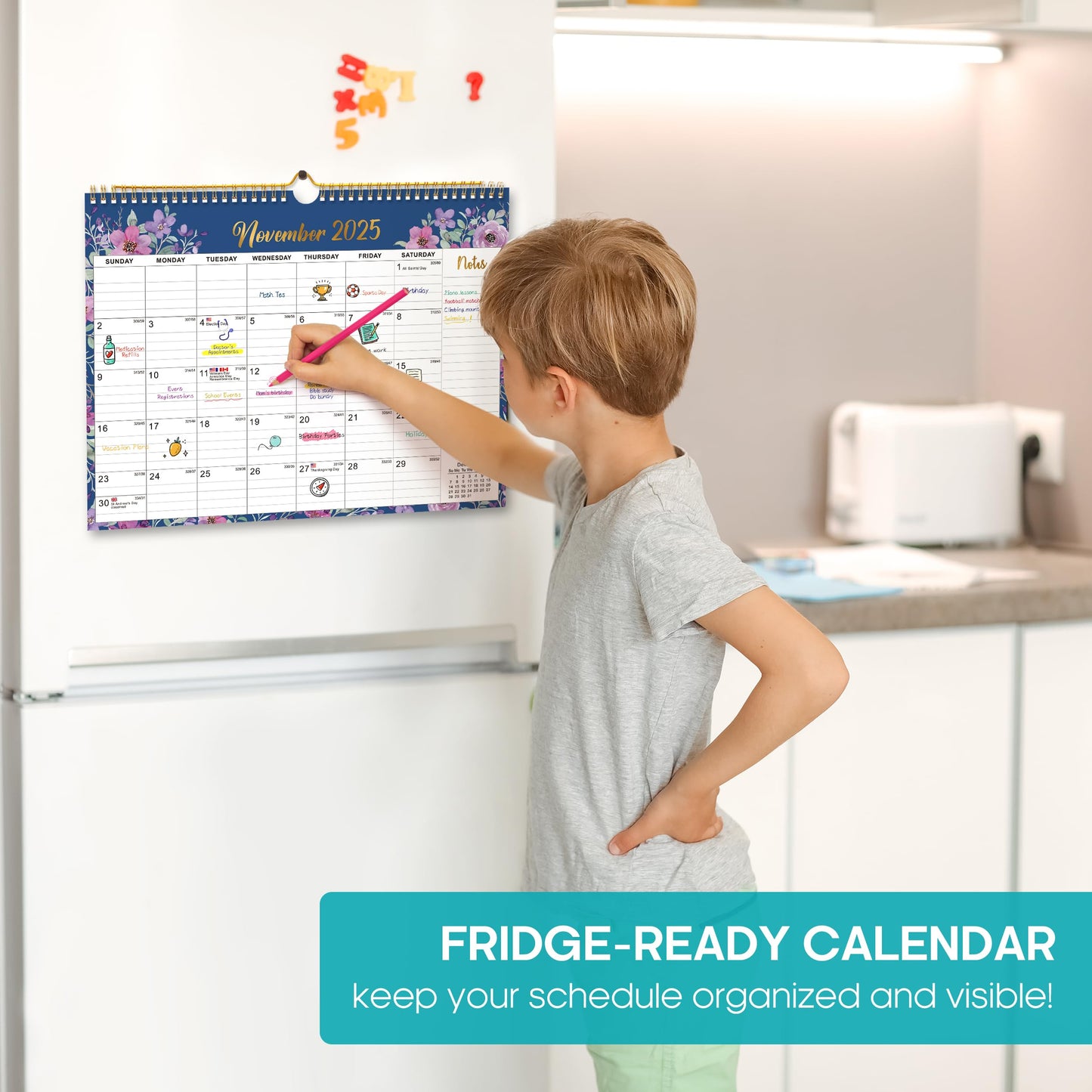 2026 Calendar, Monthly Wall Calendar from October 2025 to June 2027, 11.5" x 14.7", Spiral Binding Hanging Wall Calendar, Perfect for Home or Office,Floral