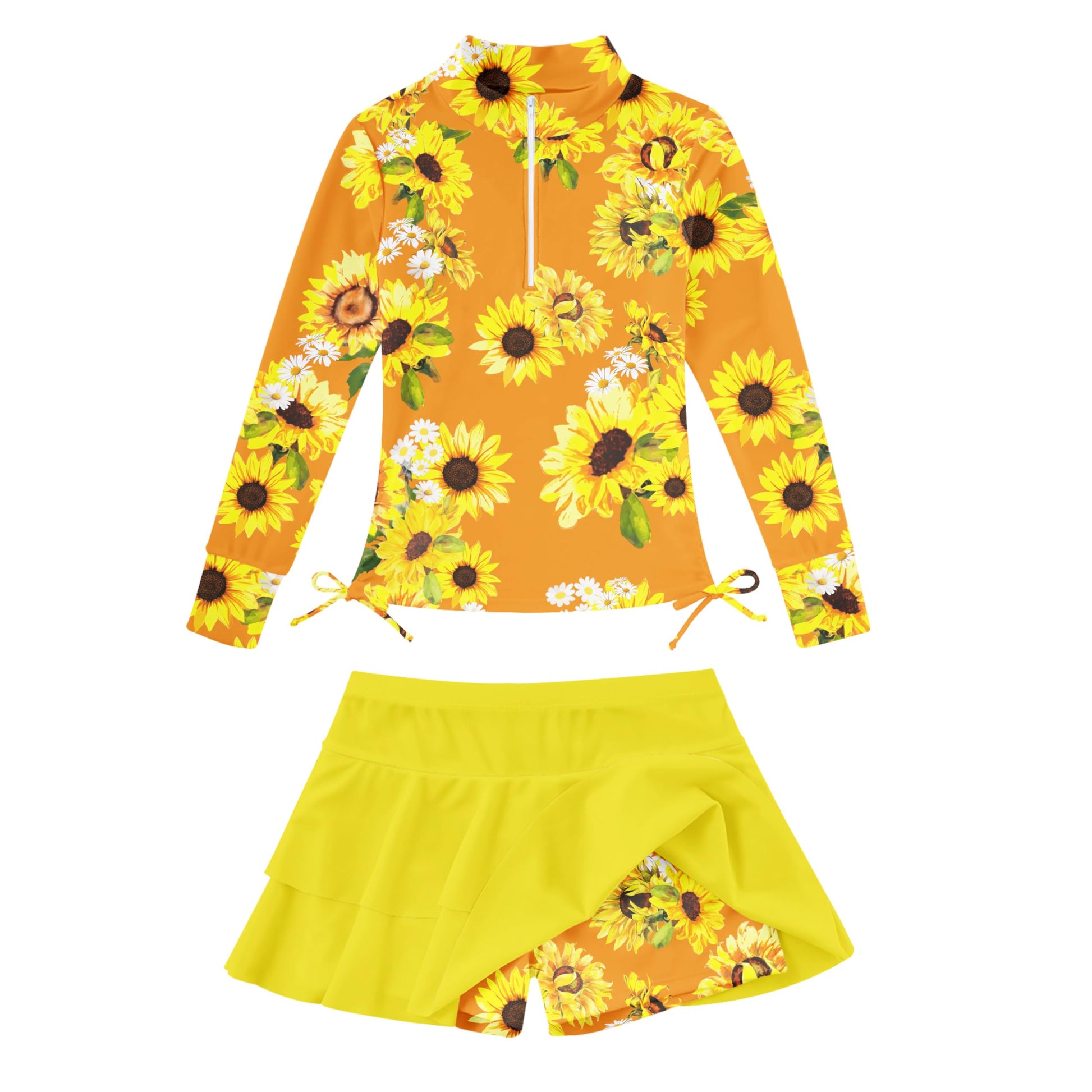Vogseek 3-12T Girls Rash Guard 2 Pieces Bathing Suit Long Sleeve Swimsuit Swimming Skirt with Shorts Swimwear