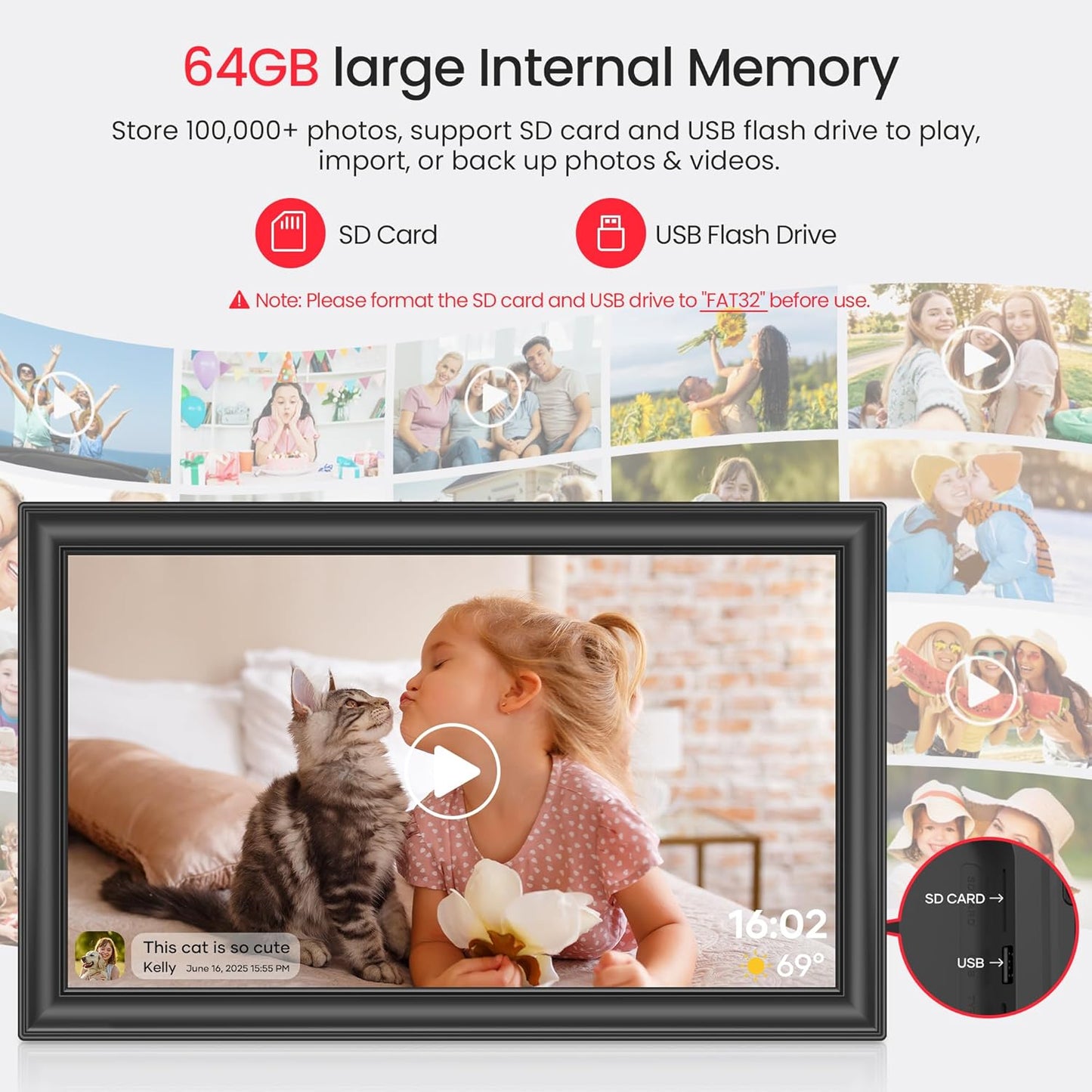 64GB 15.6" Frameo Digital Picture Frame WiFi, Large Electronic Photo Frames 1920 x 1080 IPS FHD Touch Screen, Send Photos from Your Phone from Anywhere, Best Gifts for Parents and Grandparents