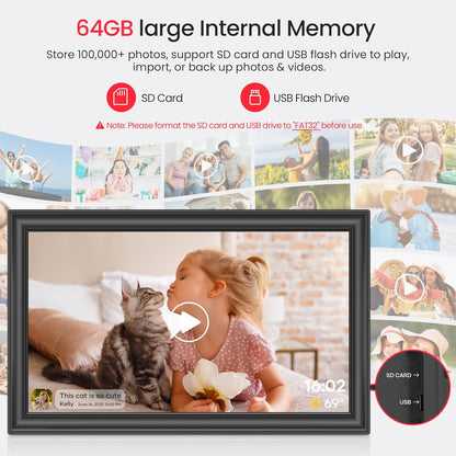 64GB 15.6" Frameo Digital Picture Frame WiFi, Large Electronic Photo Frames 1920 x 1080 IPS FHD Touch Screen, Send Photos from Your Phone from Anywhere, Best Gifts for Parents and Grandparents