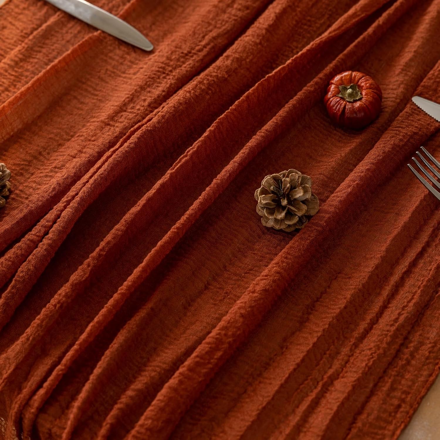 Thanksgiving Fall Table Runner Terracotta Gauze 120 Inch 10 FT Rustic Burnt Orange Sheer Cheese Cloth for Bridal Shower Friendsgiving Party Centerpiece Decor Fall Decorations for Home