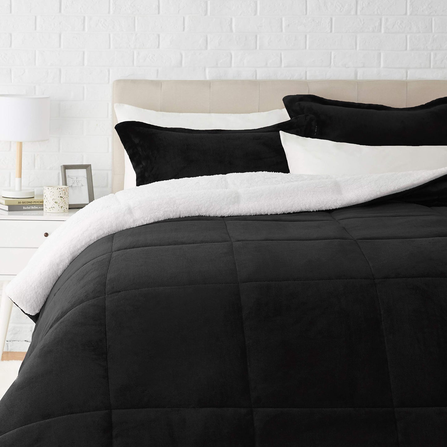 Amazon Basics 3 Piece Bedding Set, Micromink Sherpa, Ultra-Soft, Warm All Season Comforter, Full/Queen, Red Buffalo Plaid