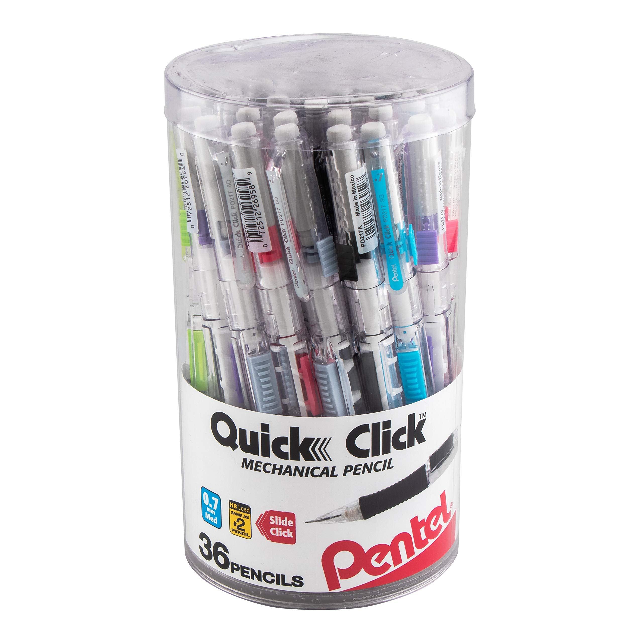 Pentel Quick Click Mechanical Pencil, (0.7mm), Medium, Gray Barrel, Box of 12 Pencils (PD217N)