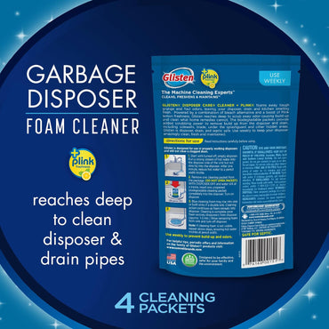 Glisten Garbage Disposer Cleaner and Freshener, Sink Disposal Odor Eliminator with Foaming Action, Lemon Scent, Made in the USA, 4 Packets