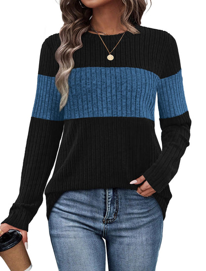WIHOLL Womens Sweaters Trendy Color Block Tops Long Sleeve Shirts Fall Outfits Early Fall Fashion 2025 Winter Clothing