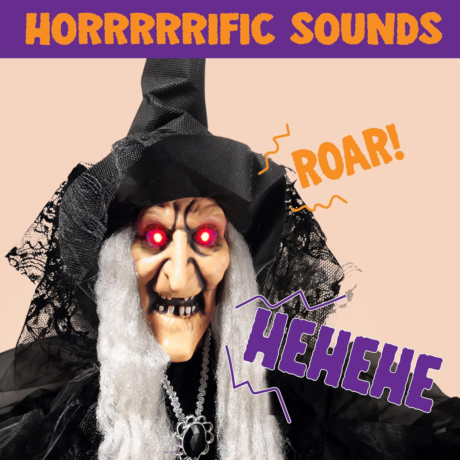 JOYIN 47” Animated Witch Halloween Decorations Outdoor Indoor, Scary Halloween Animatronics Decor, Hanging Ghost Talking Sound Activated Led Lights Eyes Haunted House Yard Garden Lawn