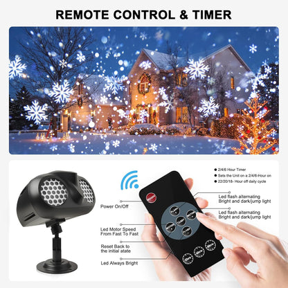 Christmas Snow Projector Lights, Dynamic Rotating Snowflake Projection Light Outdoor, IP65 LED Snow Spotlight Lightning for Halloween Xmas New Year Party Wedding Holiday Garden Decor
