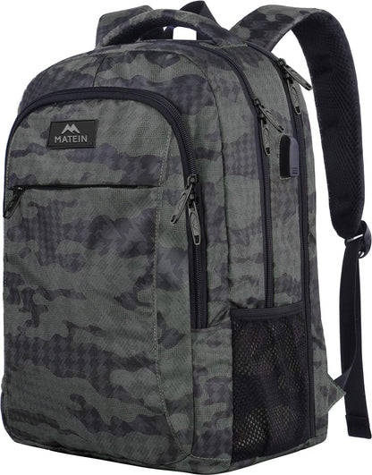 MATEIN Travel Laptop Backpack, Business Anti Theft Slim Sturdy Laptops Backpack with USB Charging Port, Water Resistant College School Computer Bag Gift for Men & Women Fits 15.6 Inch Notebook, Grey