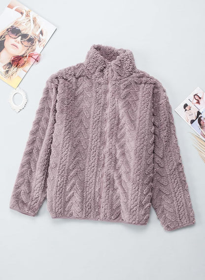 Dokotoo Winter Fleece Jacket for Women 2025 Zipper Stand Collar Casual Coats with Pockets