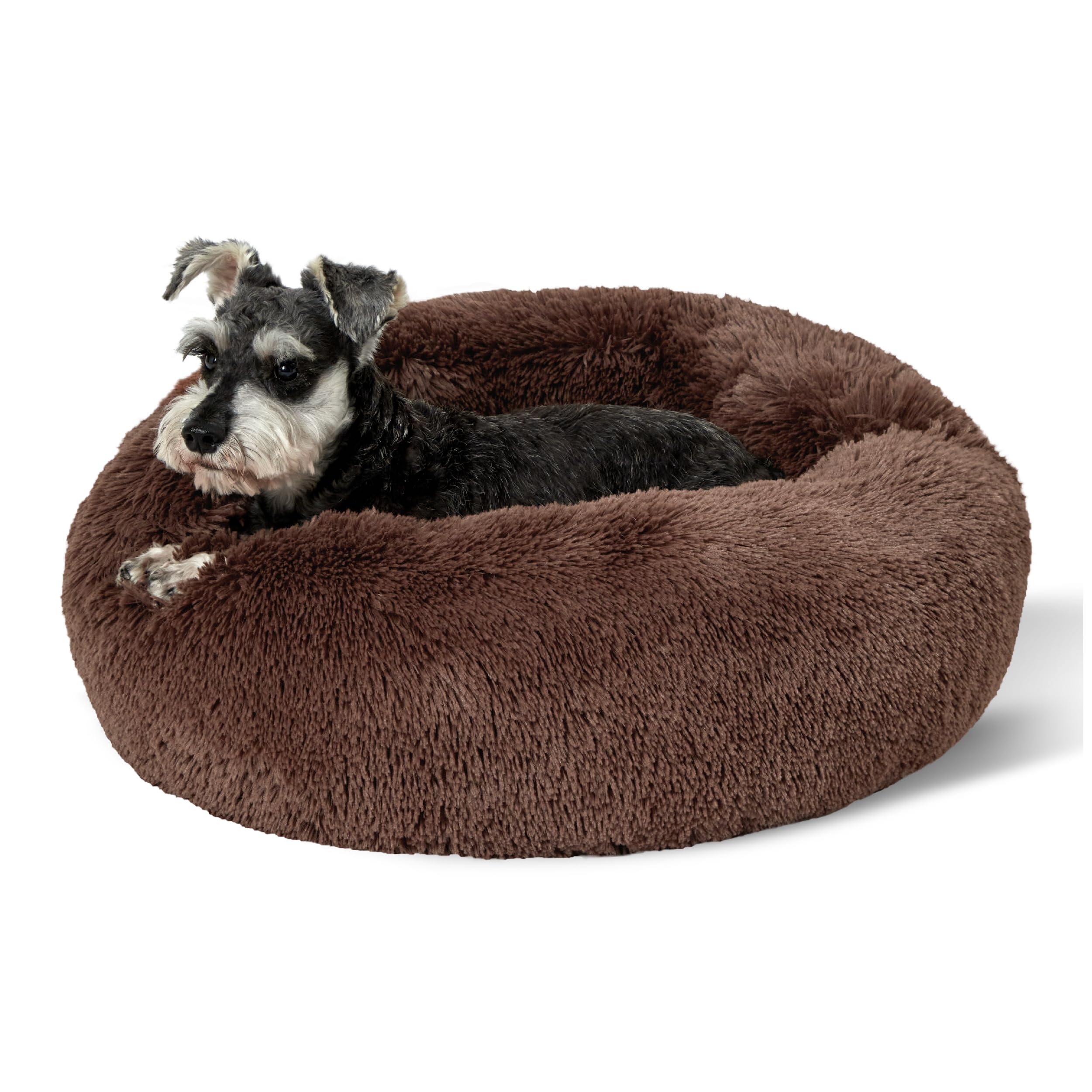 Bedsure Calming Dog Bed for Small Dogs - Donut Washable Small Pet Bed, 23 inches Anti-Slip Round Fluffy Plush Faux Fur Large Cat Bed, Fits up to 25 lbs Pets, Camel