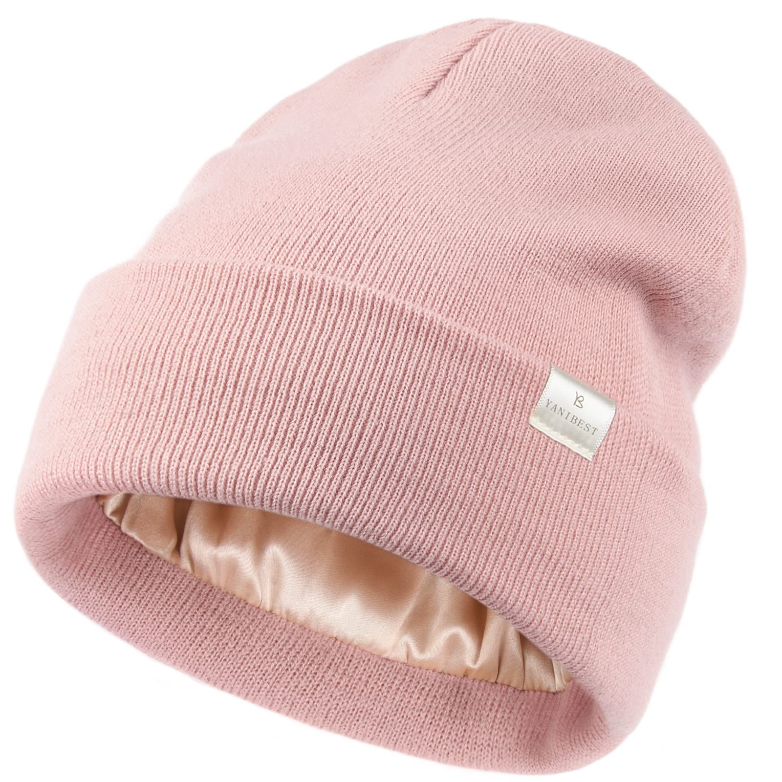 YANIBEST Womens Satin Lined Knit Beanie Hat Acrylic Winter Hats for Women Men Silk Lining Soft Slouchy Warm Cuffed Beanie Hat