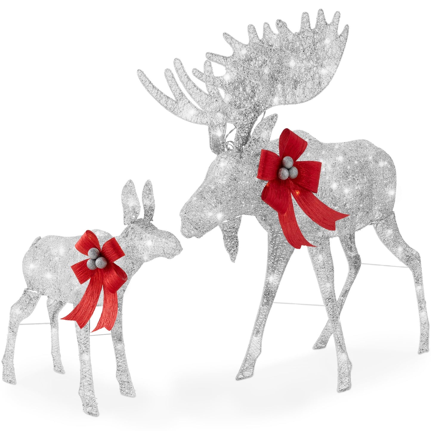 Best Choice Products 5ft 2-Piece Moose Family, Lighted Outdoor Christmas Yard Decoration, Light-Up Décor Set w/ 370 LED Lights, Zip Ties - Gold
