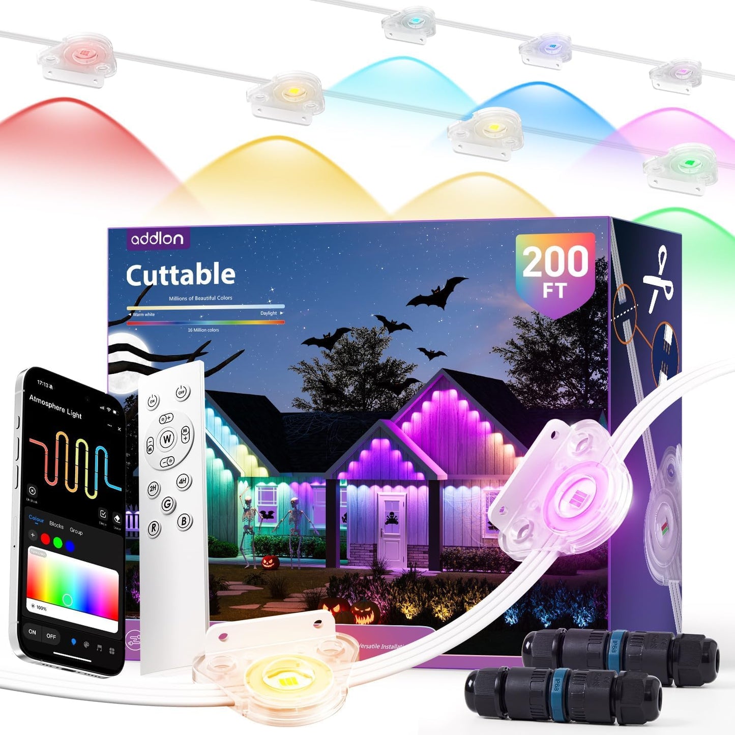 addlon 400FT(200FT*2) Permanent Outdoor Lights, Smart RGB+IC LED Lights for House & Outdoor Decor, App & Remote Control, DIY Scene Modes, IP67 Waterproof for Christmas, Holiday, Party Decorations