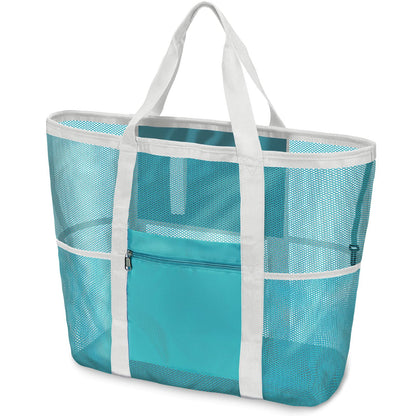 F-color Mesh Beach Bag Family - 9 Pockets Large Beach Tote for Cruise Vacation Essentials