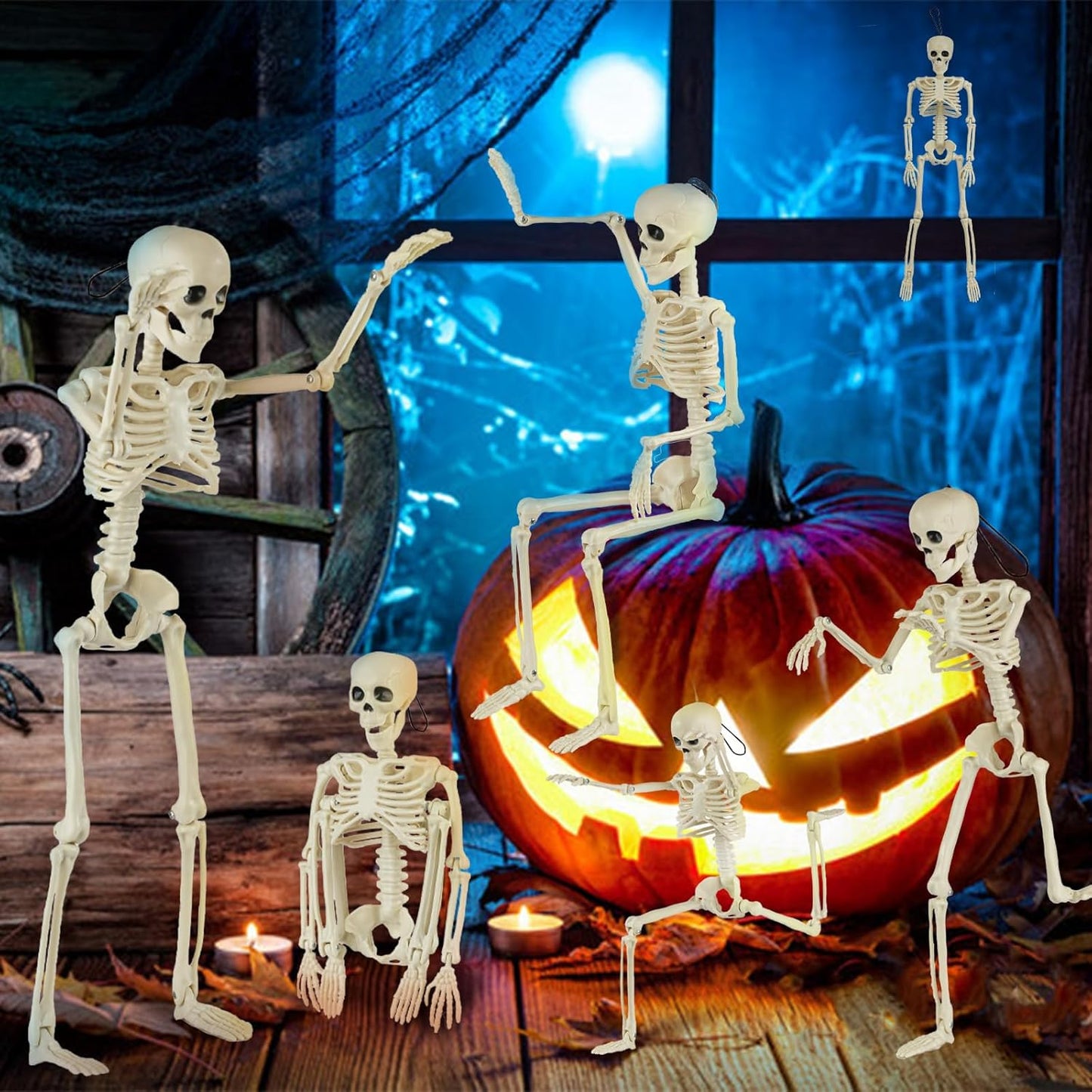 6 Packs Skeleton Halloween Decorations Outdoor with 16" Full Body Posable Joints Skeletons Decor, Halloween Party Decor Indoor, Garden Yard Lawn Graveyard Haunted House Props Spooky Party Decorations