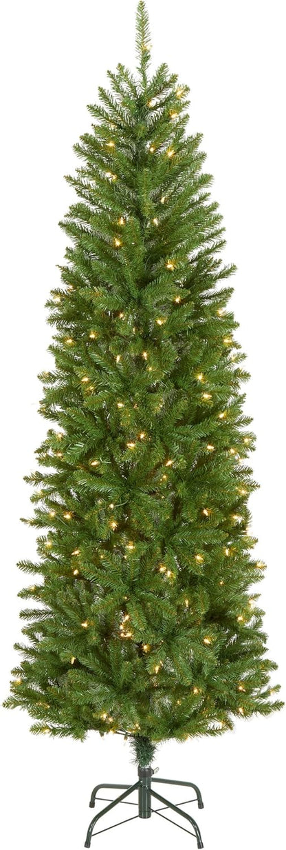 National Tree Company Artificial Pre-Lit Slim Christmas Tree, Green, Kingswood Fir, White Lights, Includes Stand, 6.5 Feet