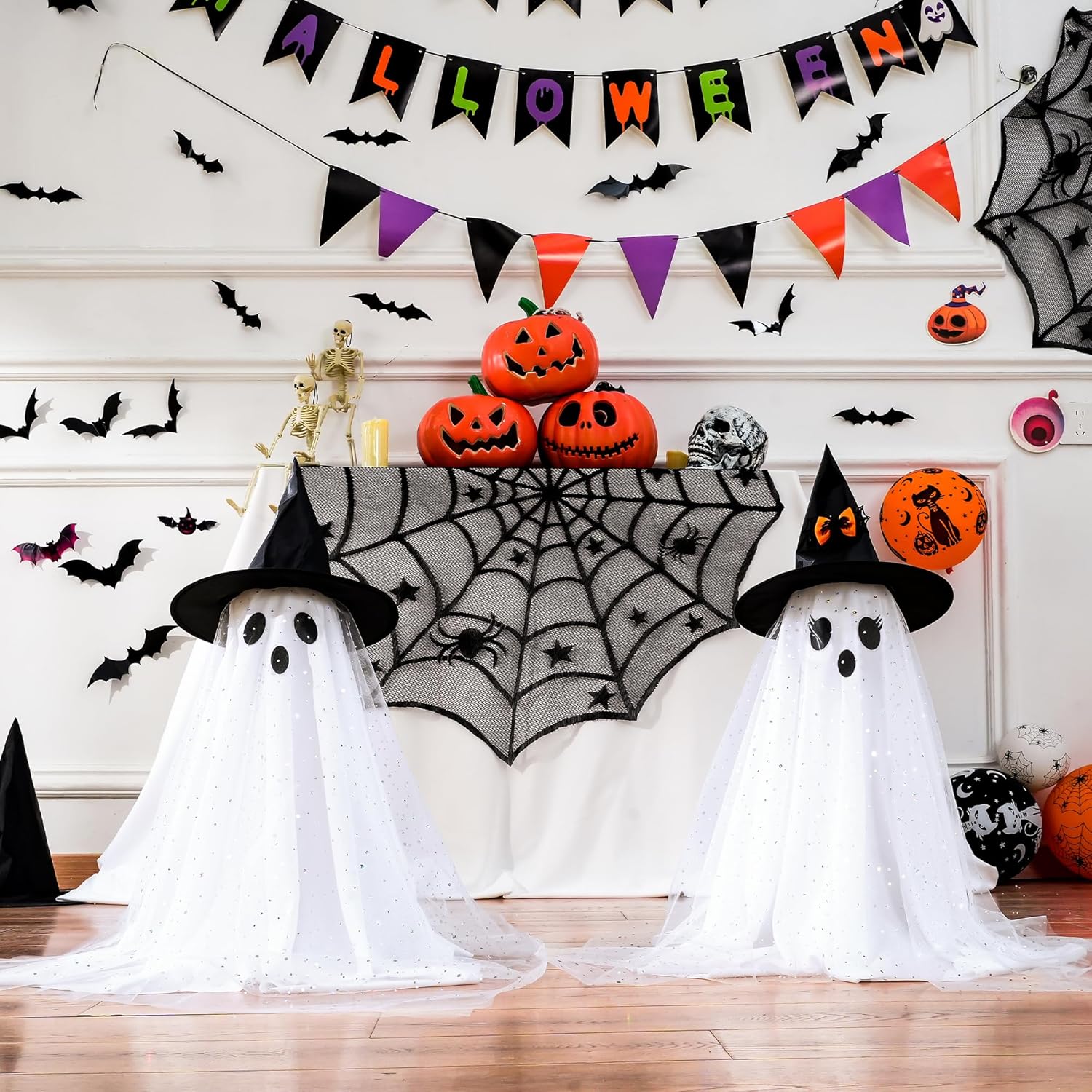 AYGXU 2pcs Halloween Decorations Indoor,Ghost Decor with String Lights Remote Control,Halloween Party Decorations,Spooky Ghost Light for Home Table Room Kitchen Office