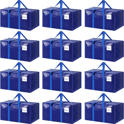 6 Pack Extra Heavy Duty Large Moving Bags with Strong Zipper & Comfortable Handles, Sturdy & Durable Clothes Storage Bags Totes Bins, Blue Packing Moving Boxes for College Supplies, Dark Blue