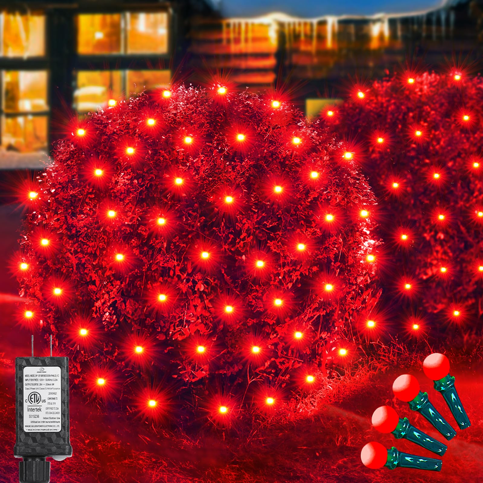 Led Net Lights Christmas Lights Outdoor 200Leds 9ftx6ft Upgraded WarmWhite Christmas Net Lighting, Waterproof UL Listed Outdoor Indoor Large Mesh Net Light for Xmas Trees, Bushes, Shrubs Decorations