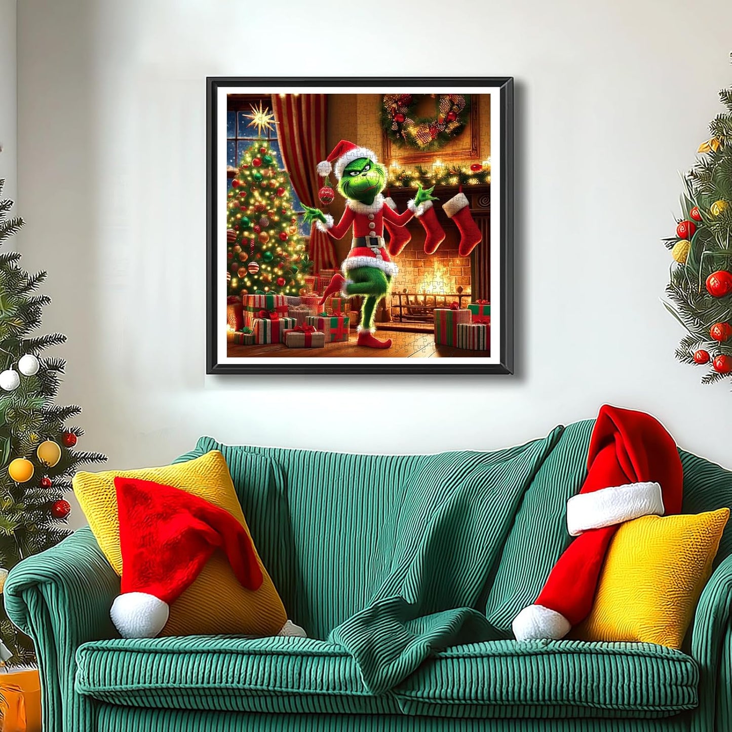 Christmas 500 Piece Jigsaw Puzzles for Adults Holiday Scene Puzzle with Letters on Back Festive Tree Stockings Fireplace Scene Fun Family Puzzles Gift for Adults Seniors（20" x 20"）