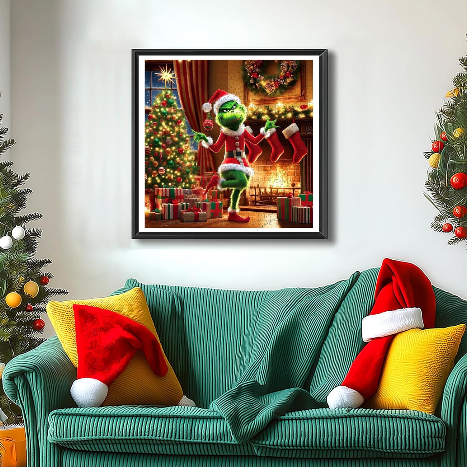 Christmas 500 Piece Jigsaw Puzzles for Adults Holiday Scene Puzzle with Letters on Back Festive Tree Stockings Fireplace Scene Fun Family Puzzles Gift for Adults Seniors（20" x 20"）