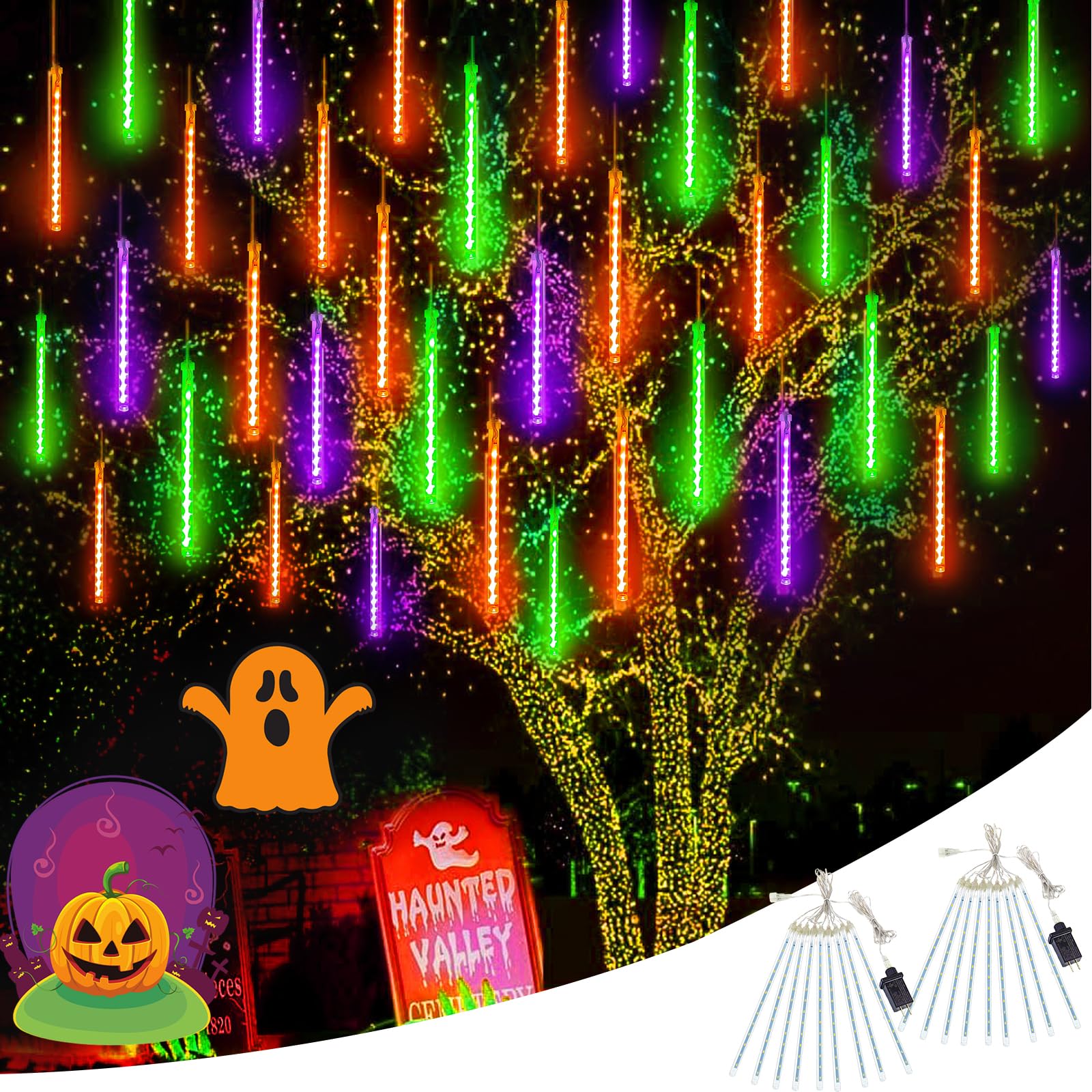 2 Pack Extendable Christmas Lights Decorations Outdoor, 16 Tubes 384 LEDs Meteor Shower Lights with Timer Cascading Falling Raindrop String Light Plug in for Holiday Graden Yard Tree Xmas Decor (Blue)