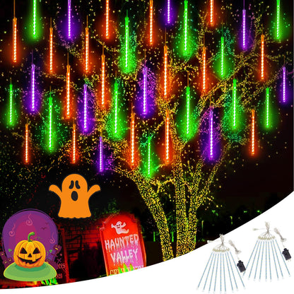 2 Pack Extendable Christmas Lights Decorations Outdoor, 16 Tubes 384 LEDs Meteor Shower Lights with Timer Cascading Falling Raindrop String Light Plug in for Holiday Graden Yard Tree Xmas Decor (Blue)