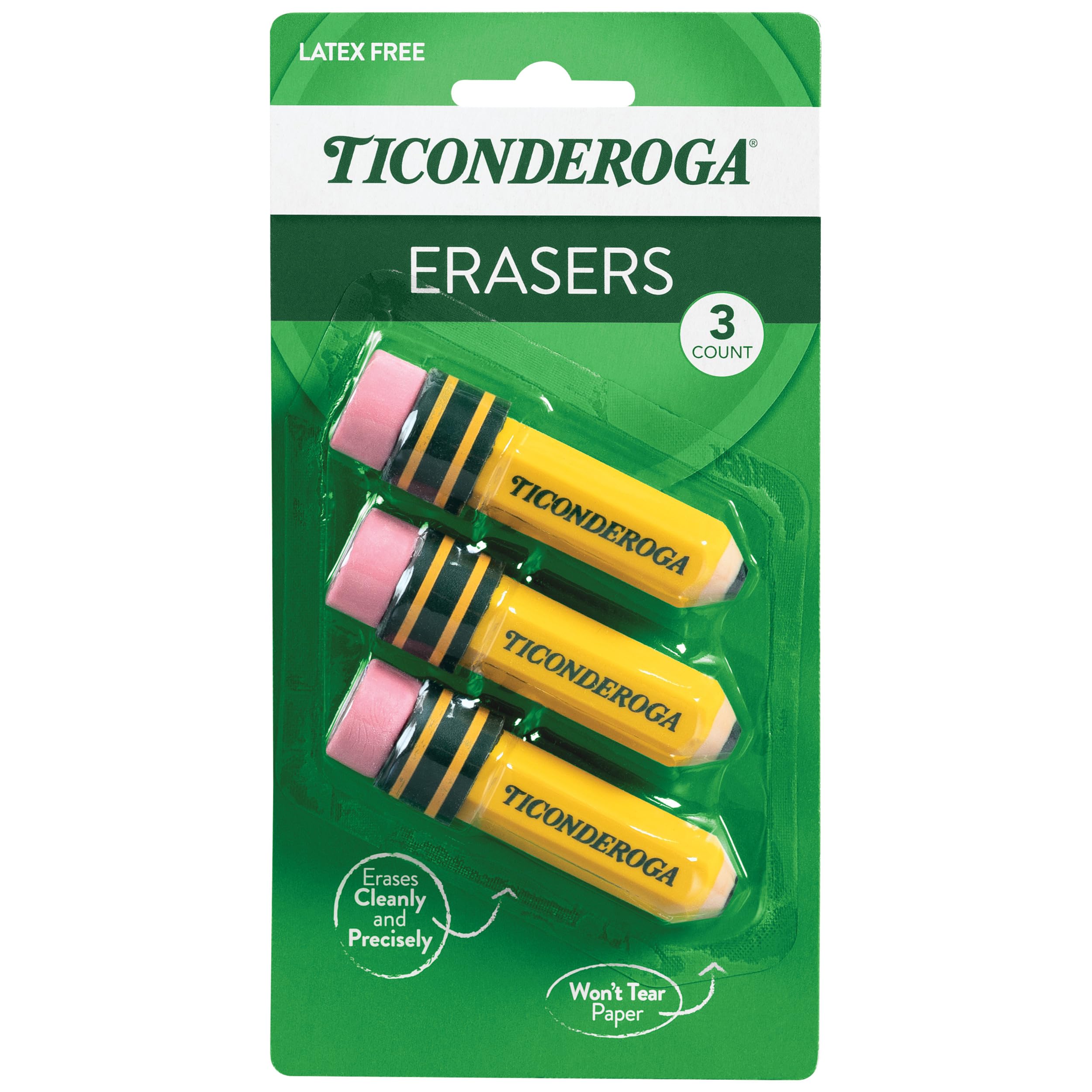 TICONDEROGA Erasers, Pencil Shaped, Yellow, 36-Pack (38936)