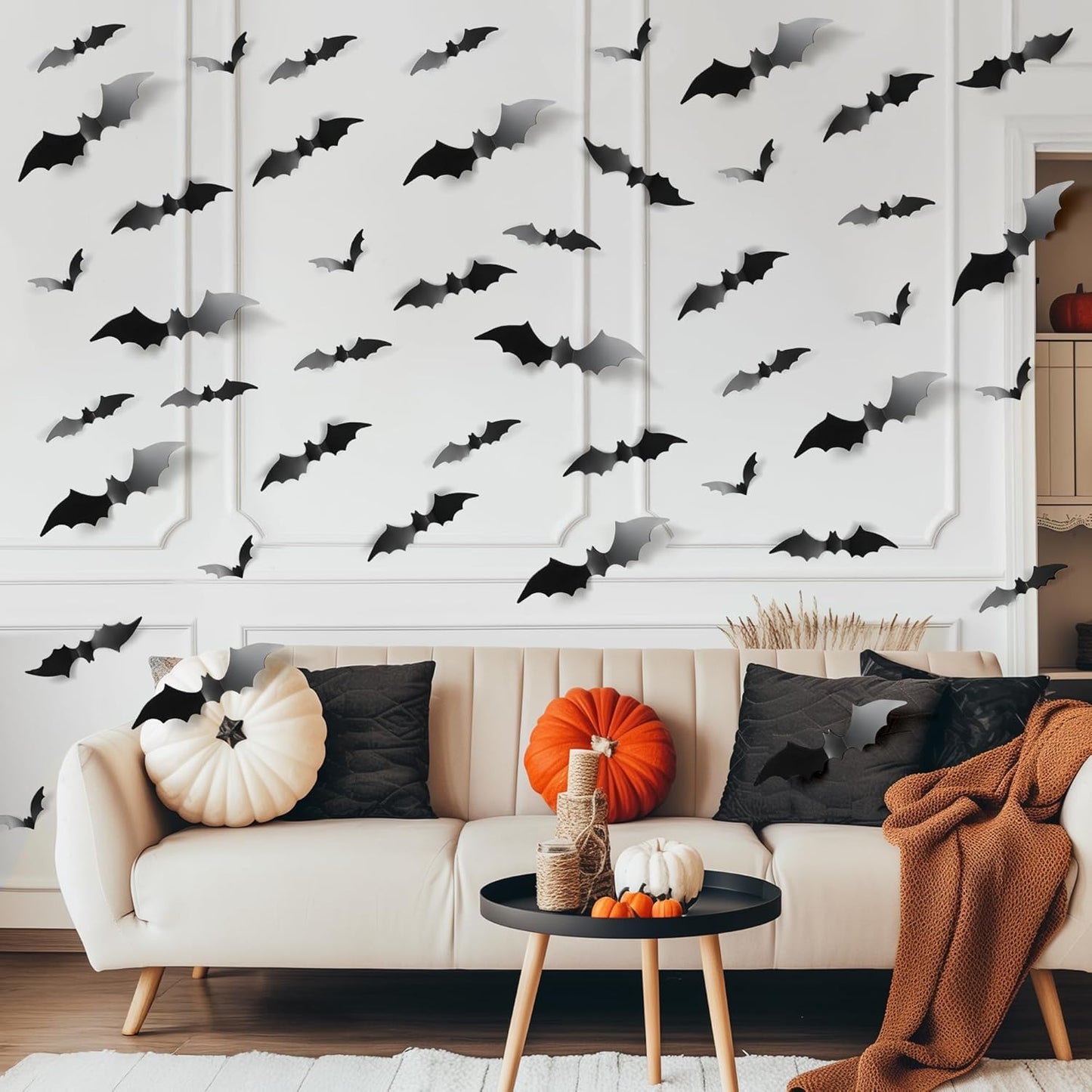 tgosomt Bats Wall Decor,120 Pcs 3D Bat Halloween Decoration Stickers, Waterproof Black 4 Size Bats for Hoom and Room Décor