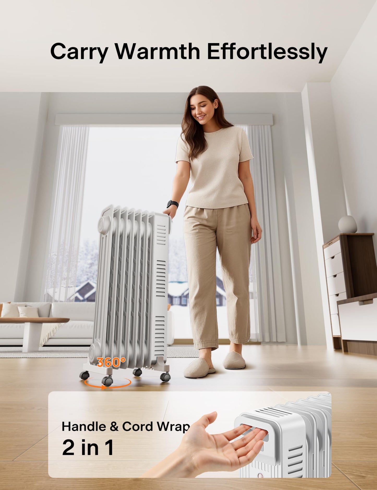 Pelonis Oil Filled Radiator Heater for Large Space, 2025 Upgraded, Space Heaters with 1500W Quiet Warmth Radiant Heater, 3 Heating Modes, Overheat & Tip-Over Protection, Adjustable Thermostat, Black