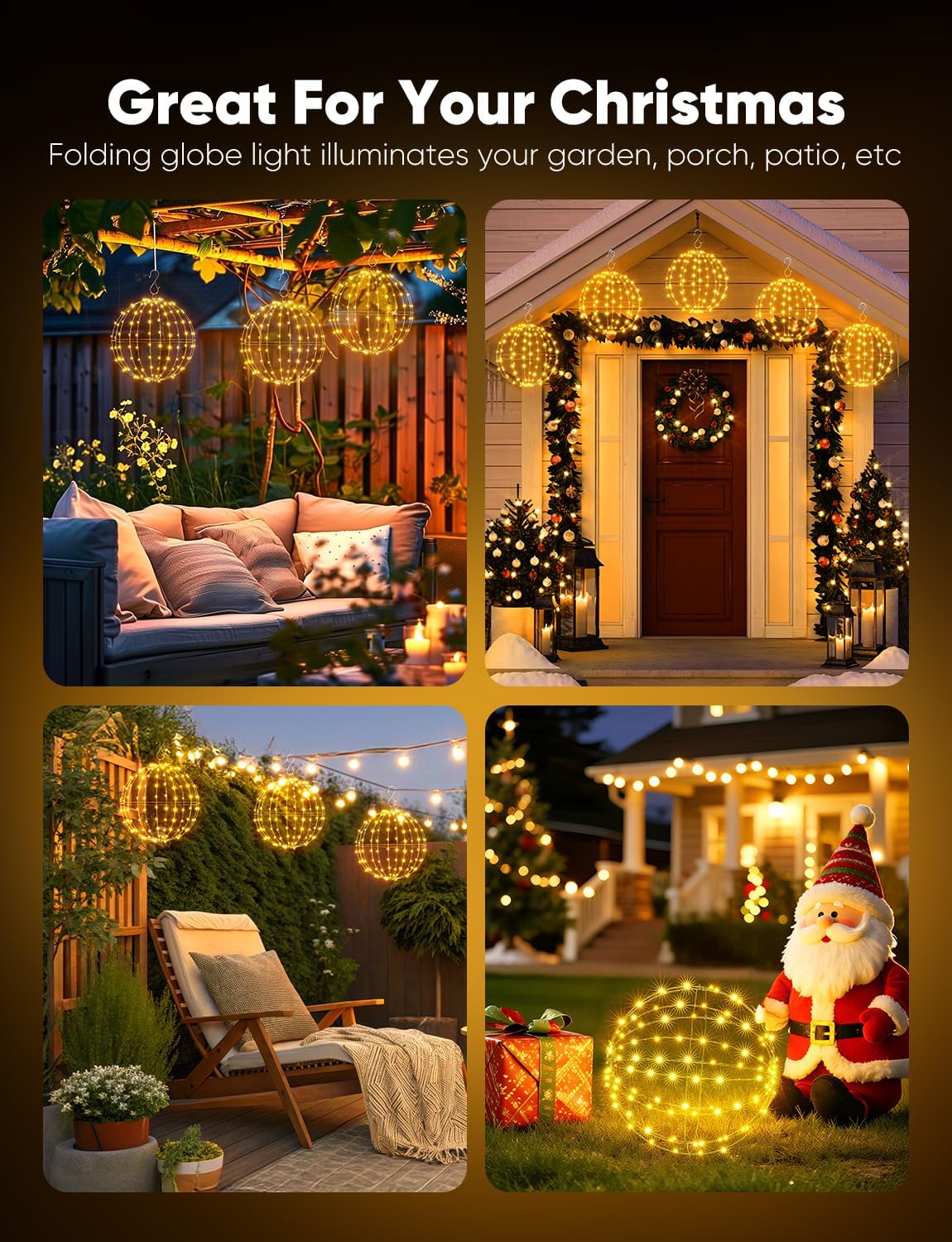 Brightown Christmas Ball Lights 3 Pack 12 Inch 120 LEDs, Battery Operated Sphere Lights with Timer,Waterproof 8 Modes with Hook for Outdoor Xmas Decorations Yard Porch Patio(Warmwhite)