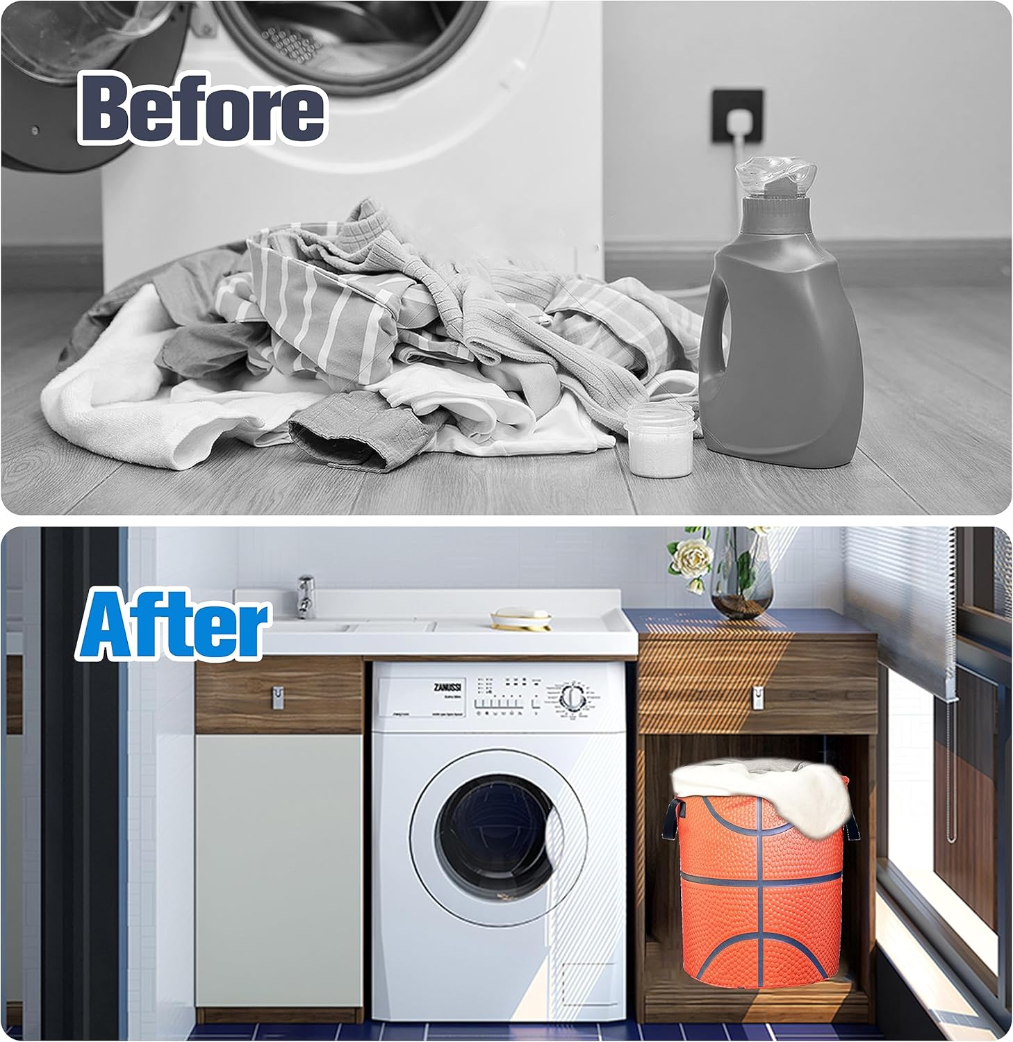 Basketball Texture Laundry Basket Ball Foldable Waterproof Oxford Cloth Funny Tote Bag Laundry Hamper Clothes Storage Bucket Toy Organizer For Bathroom/Laundry Storage/Bedroom 17.7x13.7 Inch