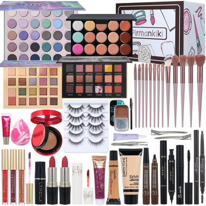 All in One Makeup Kit Makeup Kit for Women Full Kit Multipurpose Makeup ，eyeshadow、 liquid foundation,Loose powder,Eyebrow pencil,4-color lip gloss set
