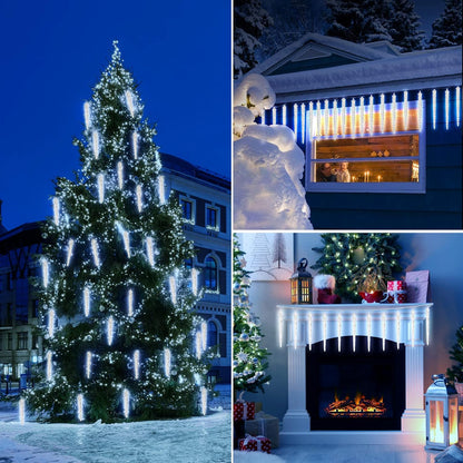 Brightown Christmas Icicle Lights Outdoor, 20ft Meteor Shower Lights with 20 Large Tube 480 LED Dropping Effect, Waterproof Icicle Indoor for Tree Patio Roof Holiday Decor, Cool White
